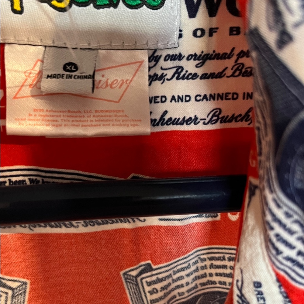 Budweiser Logo Patterned Red and White Shirt - image 3
